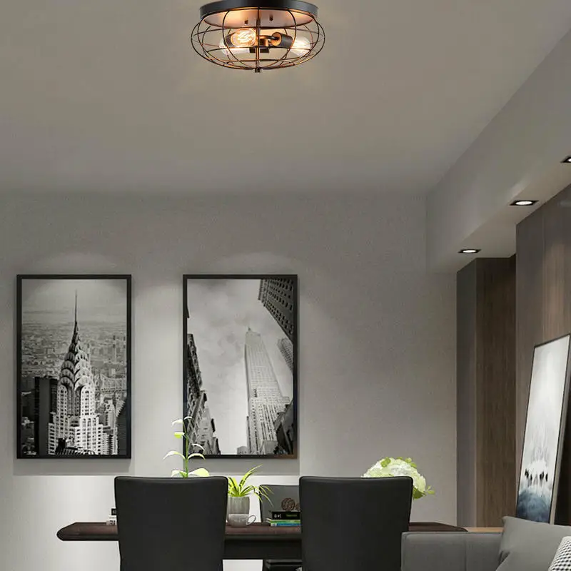 Semi Flush Mount Ceiling Light with Industrial Retro Design