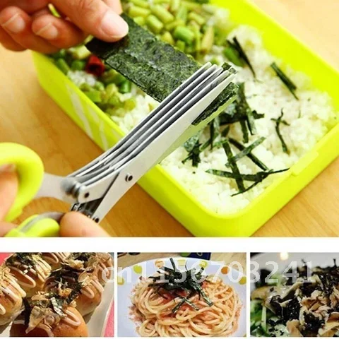 Steel Multilayer Multifunctional Green Onion Scissors Herb Seaweed Spice Scissors Stainless Kitchen Scissor Onion Cutting Knife