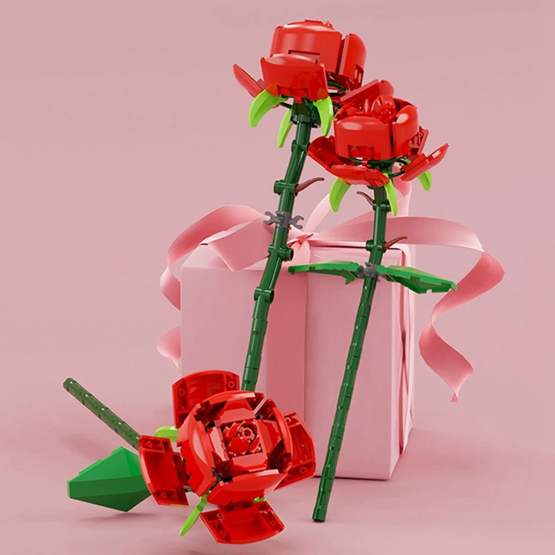 Bloques de construcción de rosas, adornos de ramo ensamblados, Día de San Valentín, cumpleaños para novia, modelo de juguete