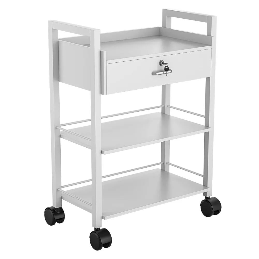 Salon Beauty Cabinet Cart Trolley 2-layer Rolling Storage Drawer Organizer Wheels Lockable Tool Salon Station Barber Stylist Equ