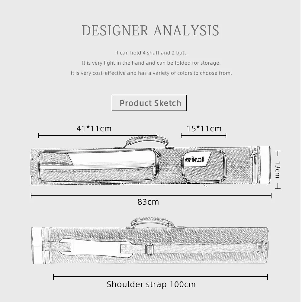 Tas sarung tongkat biliar keras CRICAL, sarung pelindung tongkat bilyar, 6 lubang, sarung kolam renang 2x4, panjang 86cm, kain Oxford, aksesori bola Sodok