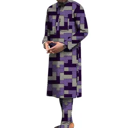 Nigerian Polyester Druck männer Set Langarm Shirt + Hose Afrikanischen Traditionellen Männlichen Hochzeit/Party Bräutigam Anzug