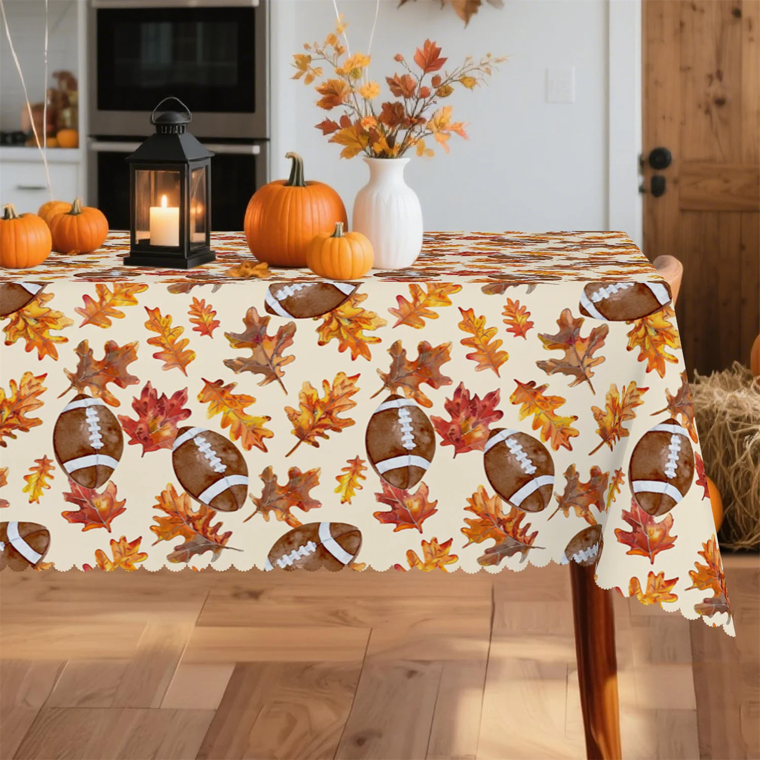 Football leaves autumn tablecloth, 1 pack, suitable for Thanksgiving table party and outdoor decoration