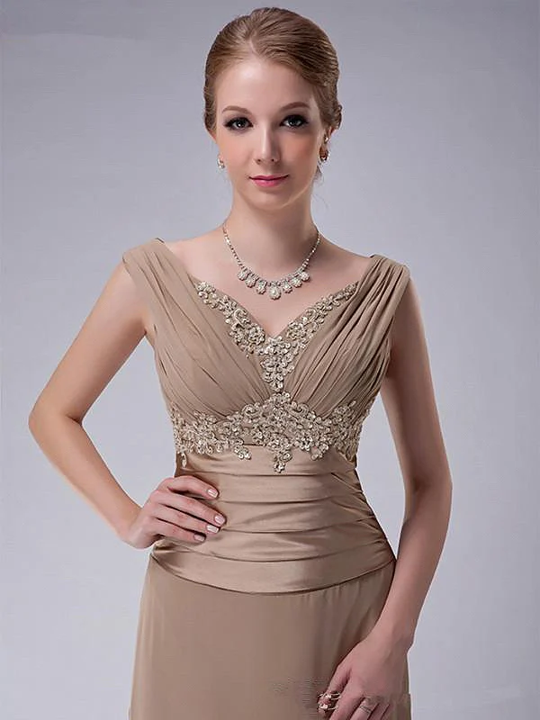 Vintage Khaki Mother of the Bride Dresses V-Neck A-Line Sleeveless Lace Applique Beads Formal Wedding Party Evening Prom Gowns