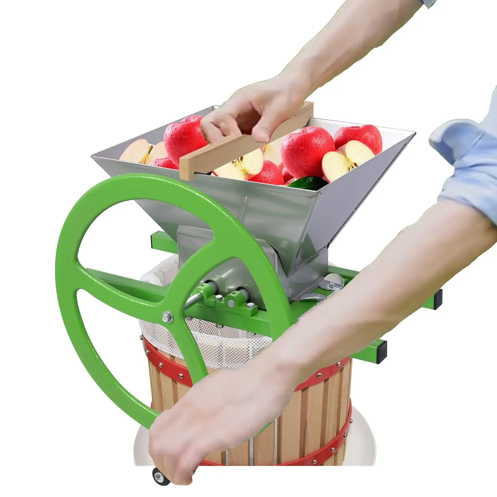 7L/1.8Gal Manual Fruit Crusher, Juicer for Wine and Cider Pressing, Stainless Steel Apple Grinder, Flywheel
