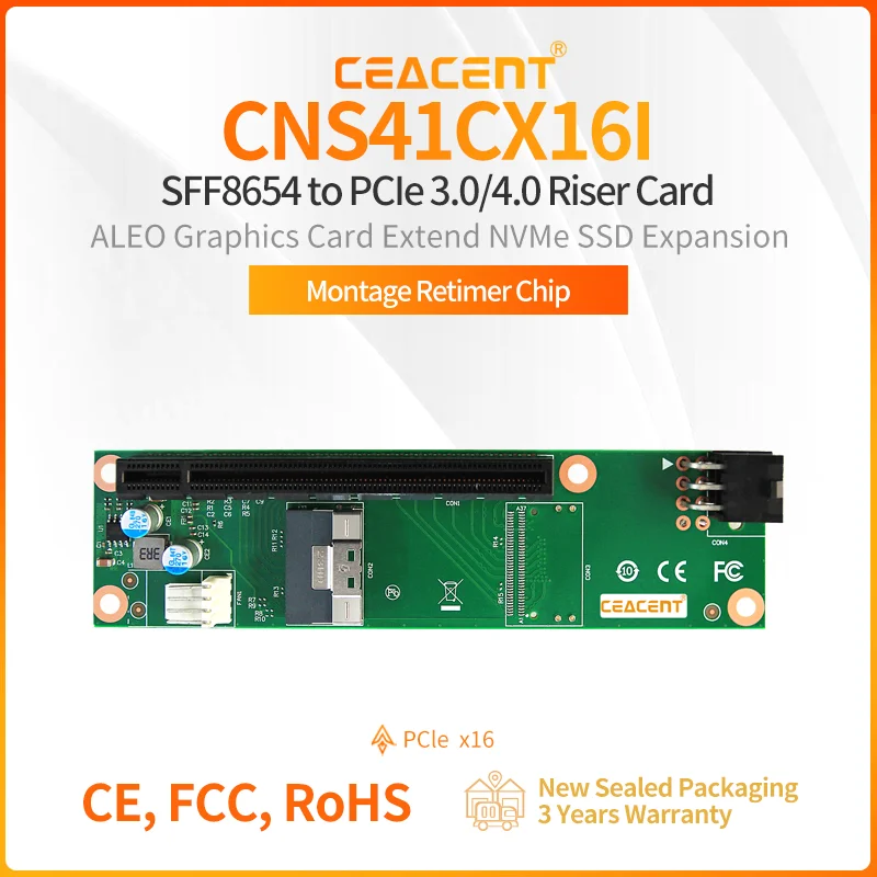 

CEACENT CNS41CX16I SFF8654 to PCIe x16 Adapter Card, 1 Port Internal One x8 SFF8654 For ALEO, Muti-GPU Solutions, PCIe extend