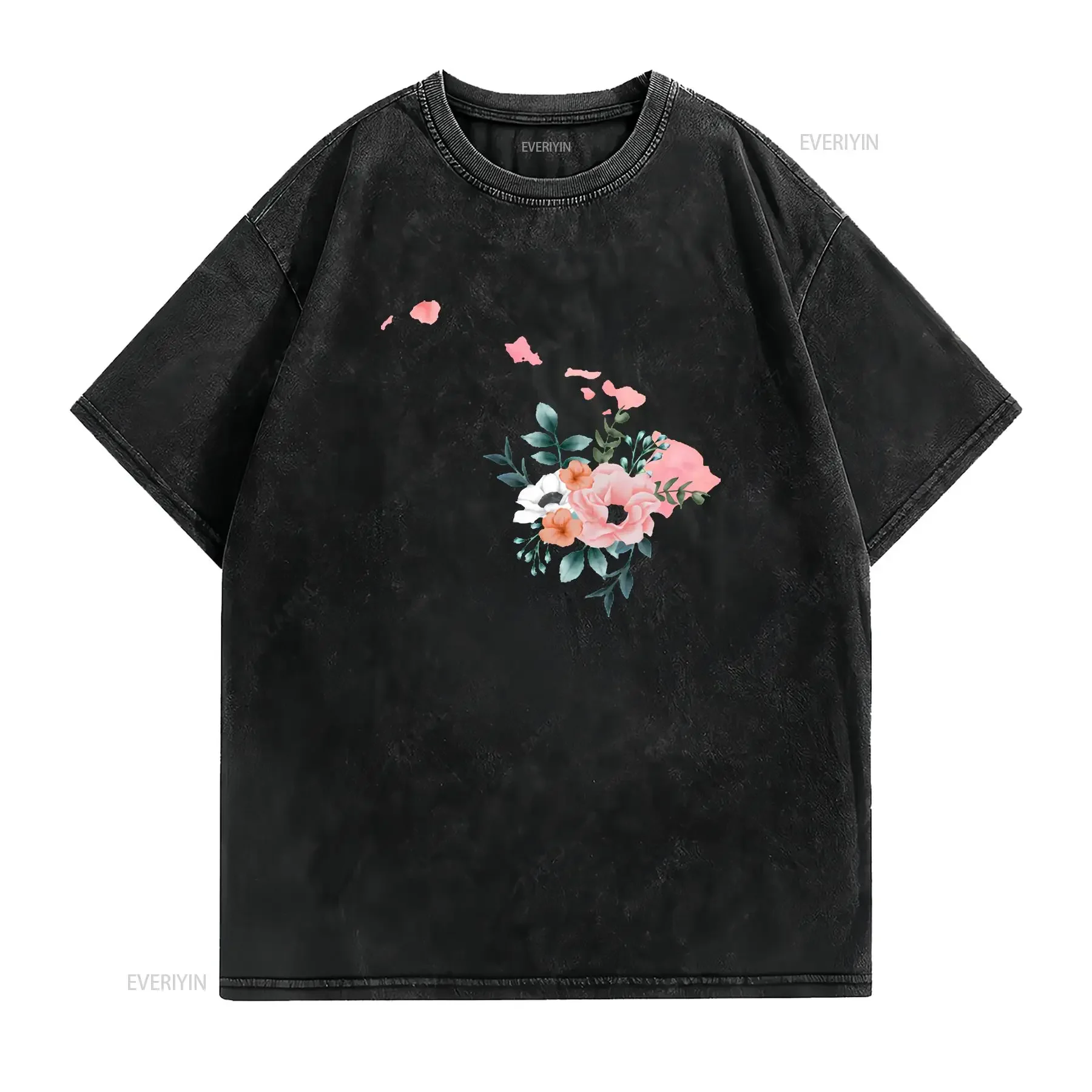 Hawaii Home State Watercolor Floral shirt Feminine graphic tee women's T vintage Washed fashion Slightly Unisex