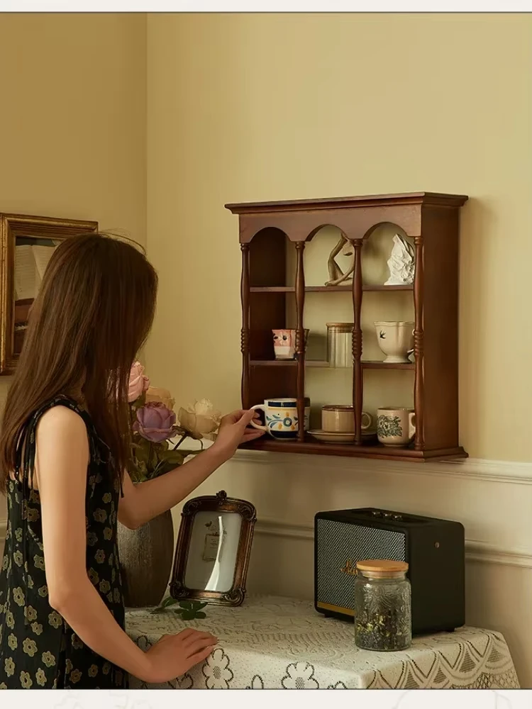 

Усовершенствованный ретро-подстаканник, деревянный шкаф, средневековая настенная полка для хранения, стеллаж для хранения из цельного дерева, ручная витрина