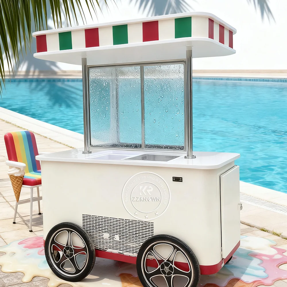

Ice Cream Food Truck Push Cart Mobile Food Cart Street Food Cart Gelato Display Freezer Outdoor Flower Cart