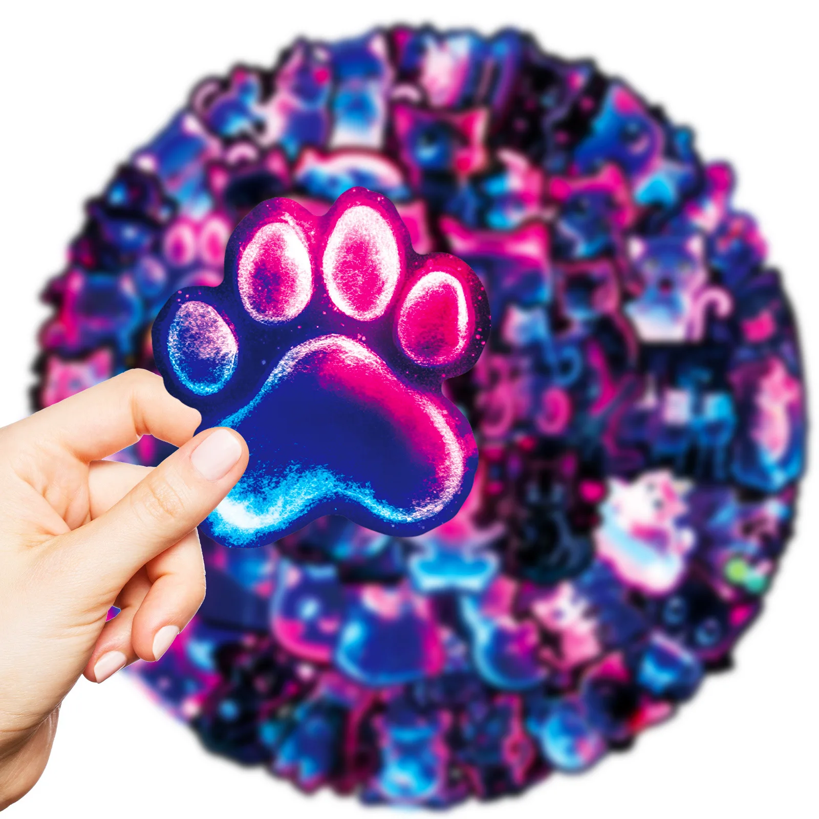 10/30/56PCS Kawaii Neon Cat PVC Sticky Sticker Aesthetic DIY Decoration Scrapbooking Hand Accounting Supplies view 2