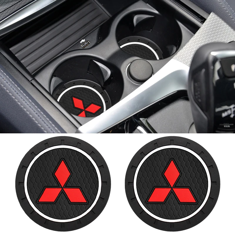 1/2Pcs Car Coaster Water Cup Slot Non-Slip Mat Pad For Mitsubishi Lancer 10 9 EX Outlander 3 ASX L200 Competition Car Styling