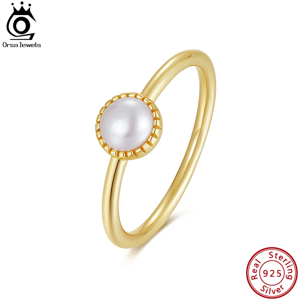 

ORSA JEWELS Genuine 925 Sterling Silver Cultured Freashwater Pearl Finger Rings For Women Party Fashion Rings Jewelry GPR20