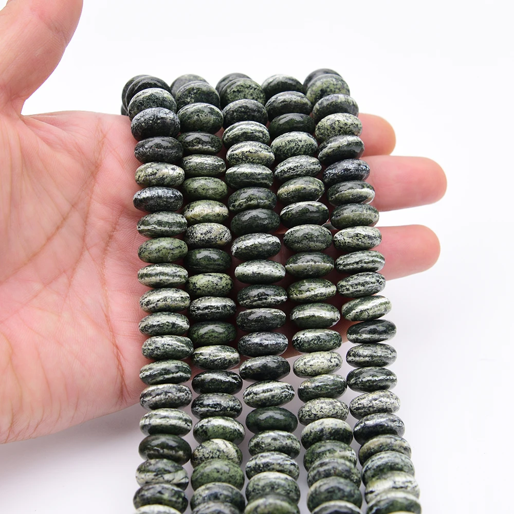 APDGG 7x14mm Natural Green Chrysotlie Stone Smooth Wheel Shape Loose Beads 15.5'' Strand Jewelry Making DIY