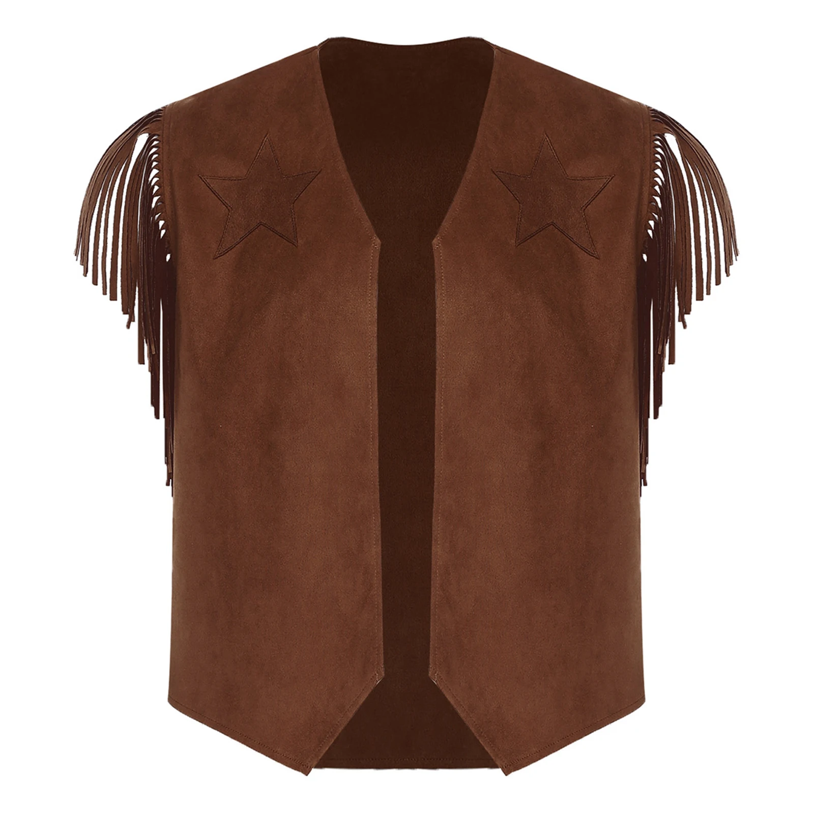 

Men Vintage Tassel Faux Suede Vest Cardigans Carnival Western Cowboy Cosplay Tops for Halloween Cowboy Hippies Role Play Outfits