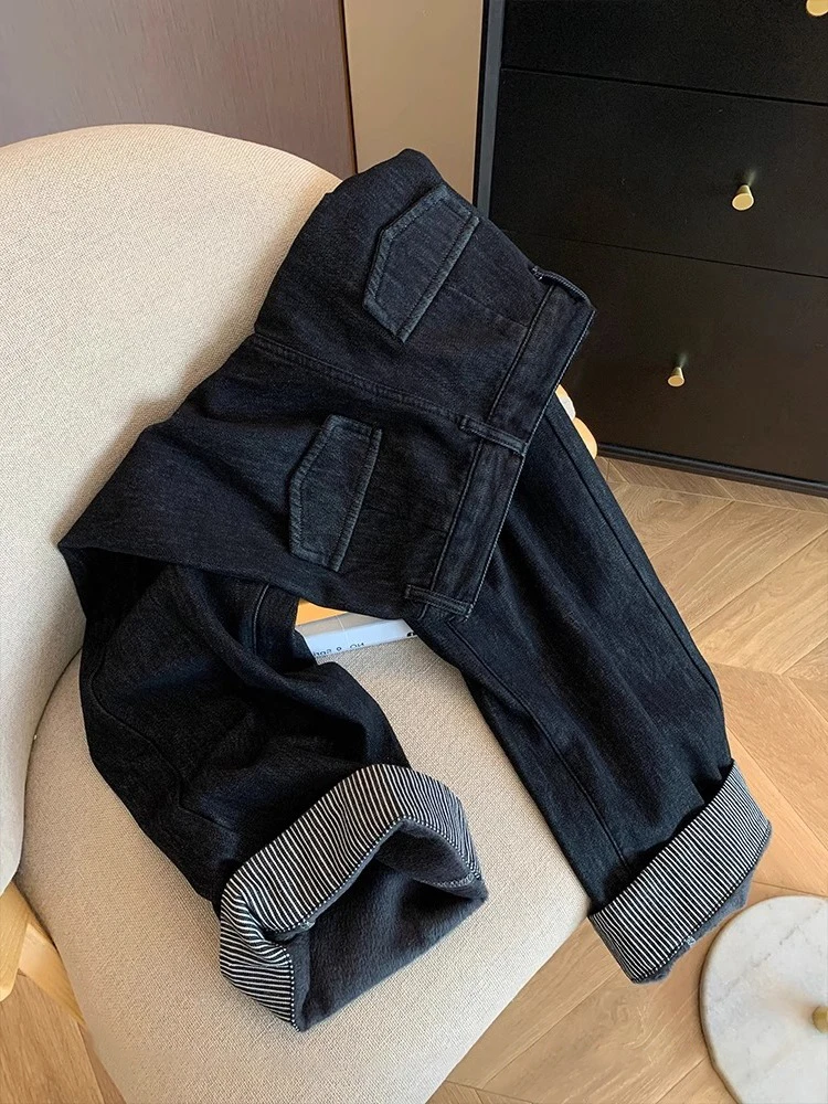 

American Design Wide Leg High Waist Straight Cut Striped Jeans Women's Spring Autumn Vintage Slimming Versatile Denim Pants