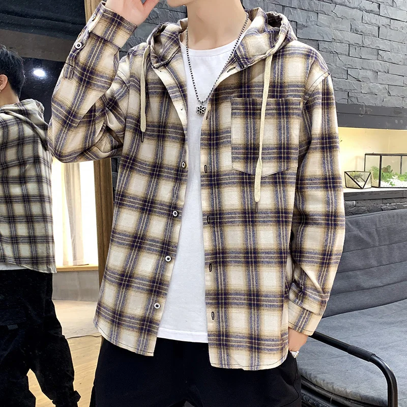 

Janpanese Style Casual Cardigan Nice Spring Autumn ROCK PUNK Hoodie Plaid Sweatshirt Men'S Fleece Hip Hop Streetwear Clothes