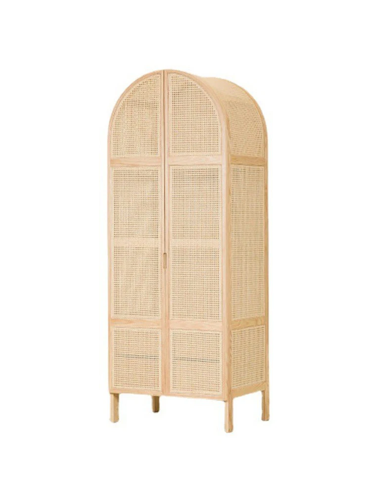 

Скандинавский шкаф из цельной древесины, простой шкаф для хранения из ротанга, домашняя комната, плоская открытая деревянная одежда из белого воска