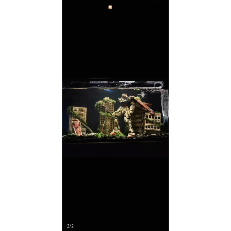 Battle Damaged City Ruins Diorama, Post Apocalyptic Fish Tank Background, Action Figure Display Scene, Wasteland Aquarium Decor