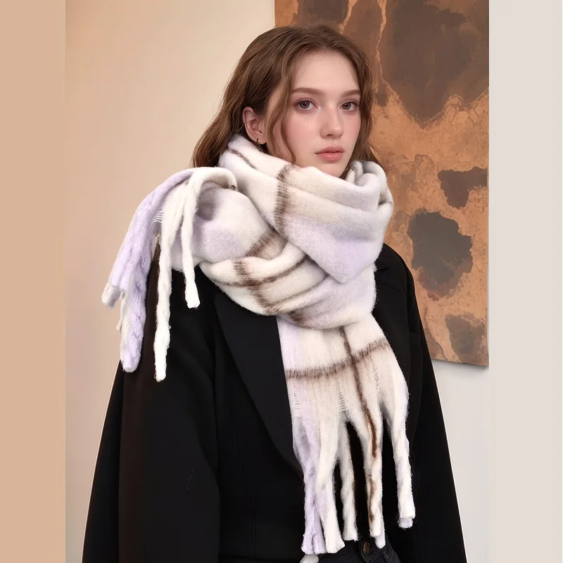 2024 Plaid Cashmere Shawl Scarf Tassel Pashmina Scarf Woman Stripe Winter Scarf Thick Warm Blanket Stoles Neckscarf Head Scarf