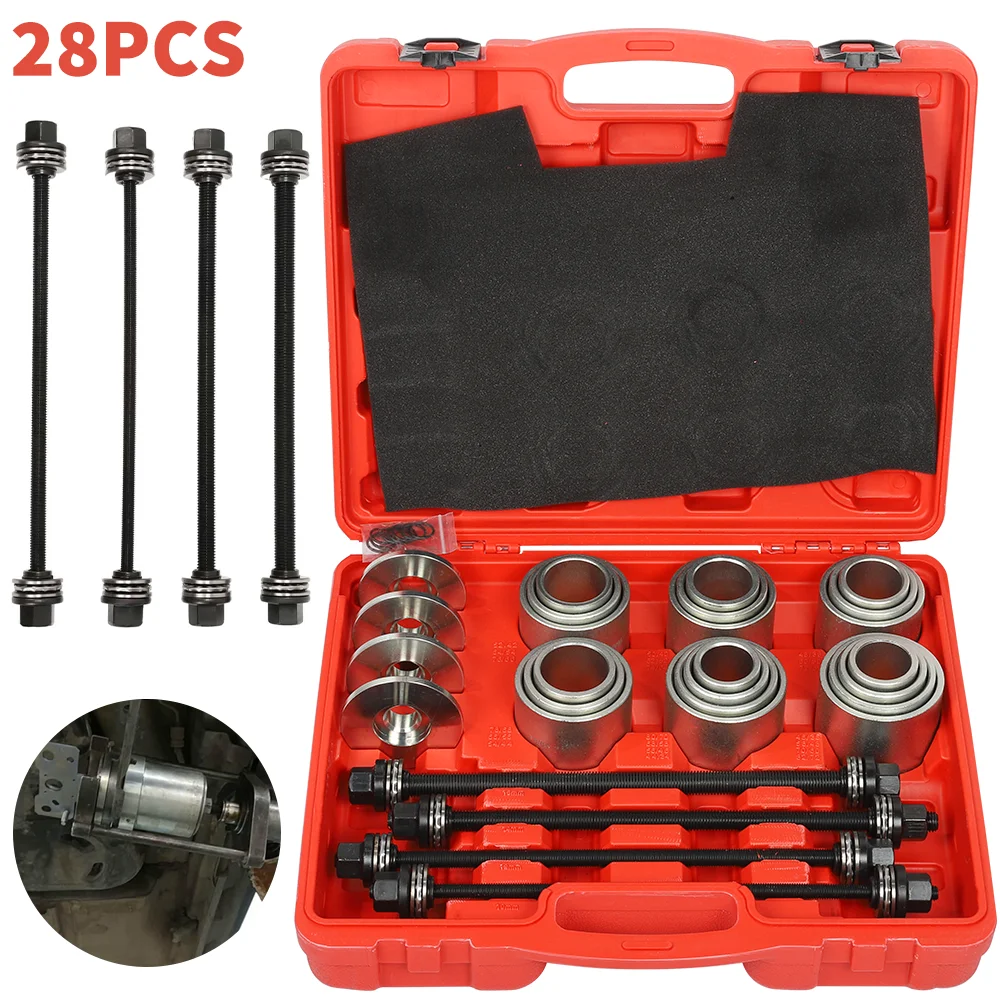 28 قطعة الصحافة سحب كم عدة السيارات جلبة إزالة تثبيت أداة تحمل مجتذب مجموعة المسمار نوع المحور الخلفي الحديد كم أداة إزالة الصواميل