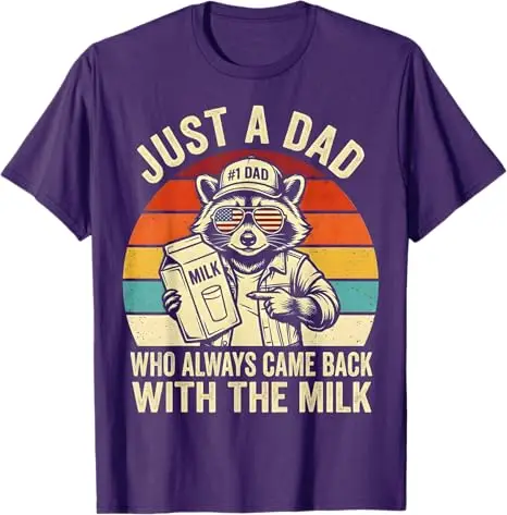 Just A Dad Who Always Came Back with The Milk T-Shirt Y2k Raccoon Dad Herrenmode Witziges Spruch-T-Shirt Cooles Vatertags-Neuheitsgeschenk – Detail 4