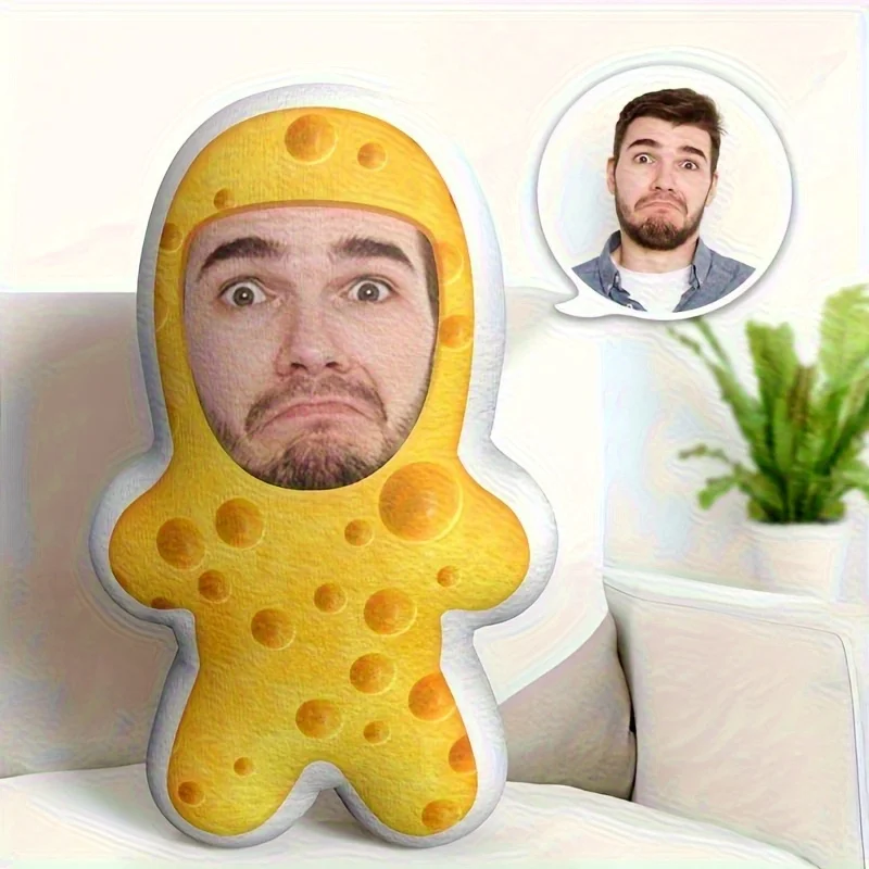 Almohada fotográfica de estatuilla de queso personalizada con almohadas de felpa impresas de alta definición con su patrón facial