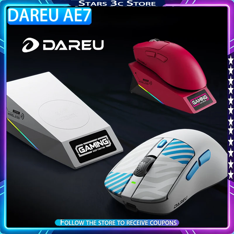 Dareu AE7 Mouse Nordic 54H20 Dual 8K Wireless Charging Dock Ergonomic Lightweight Design Low Latency Gaming Mouse Gamer Gift