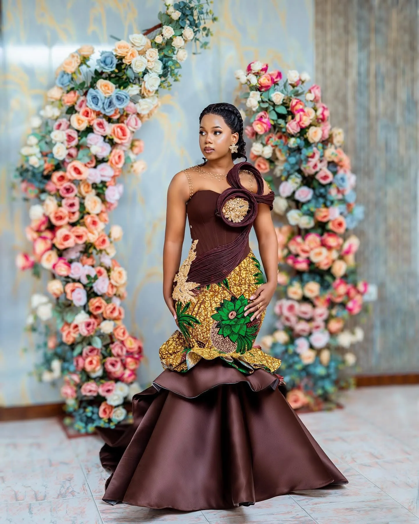 Bruin Afrikaanse Zeemeermin 2025, Prom Dresses Kralen Gedrukt Kristallen Satijn Avond Formele Partij Verjaardag Jurken Jurken ZJ 1224