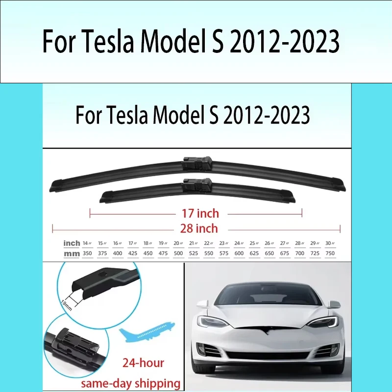 

For Tesla Model S 2012-2023 2017 2018 2019 2020 2021 2022 Wiper Front Wiper Blades Windshield Windscreen Window Brush 28"+17"