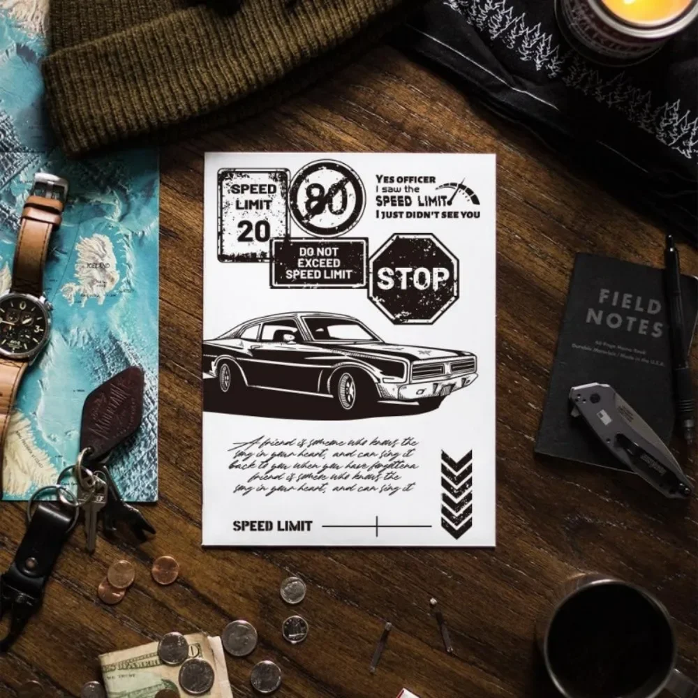 1pc Retro Transportation Clear Stamps for DIY Scrapbooking Road Signs Car Motorcycle Silicone Clear Stamp Seals