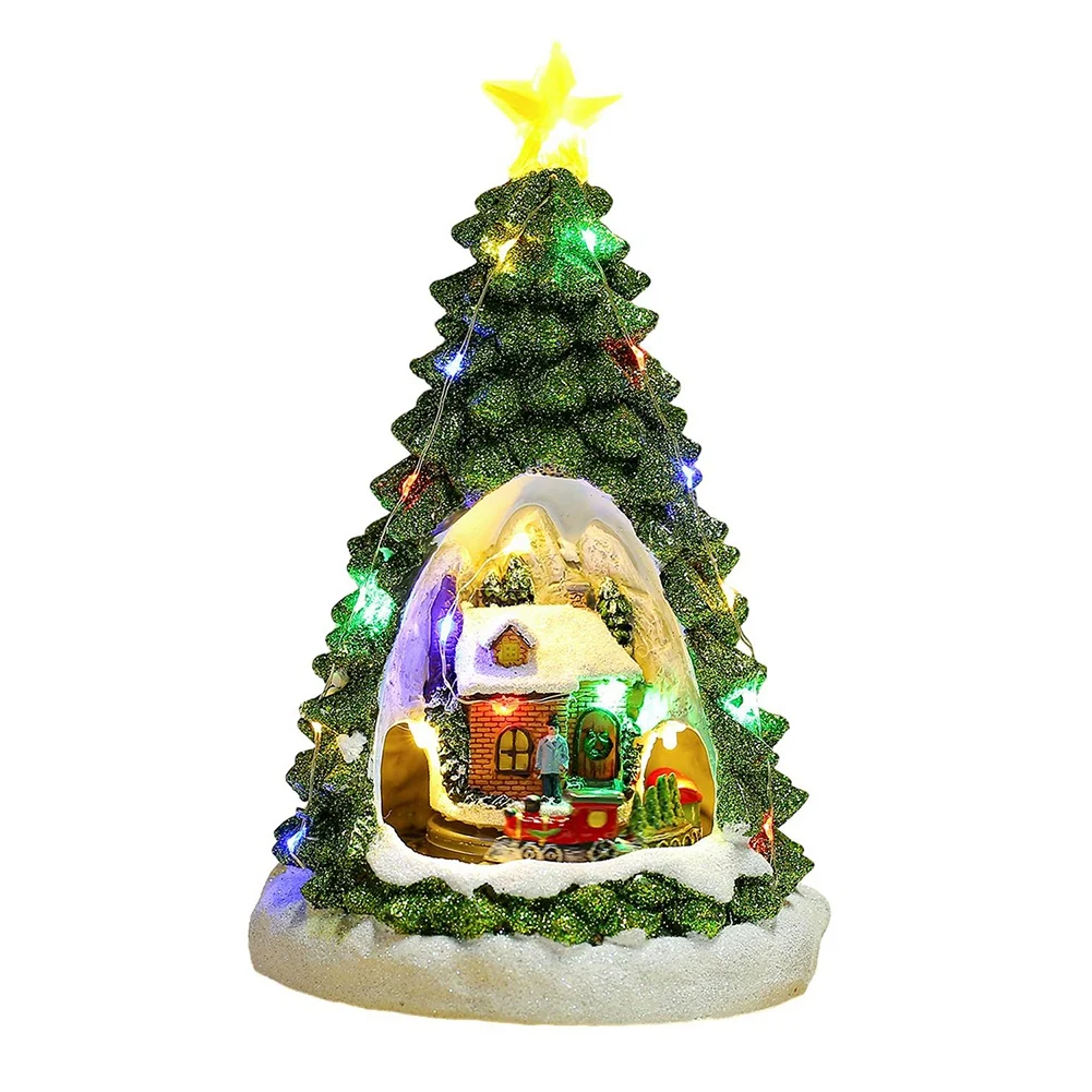 Christmas Tree Light House Music Decoration Adult Children Rotating Train Winter Scene House Desktop Holiday Decor B