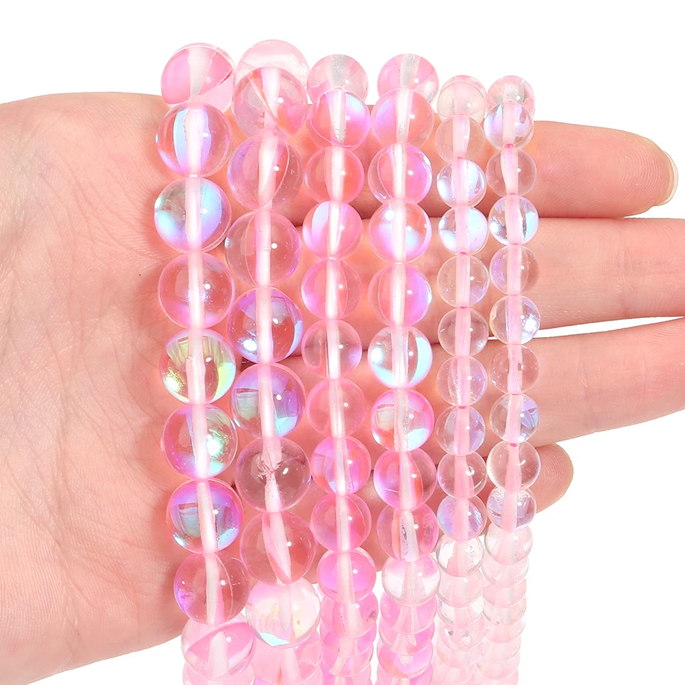 26-60 Stück 6 8 10 12mm synthetische Kristallglasperlen, runde Glitzer-Mondstein-Perlen, lose Perlen für Schmuckherstellung, DIY-Armband, Halskette – Detail 5