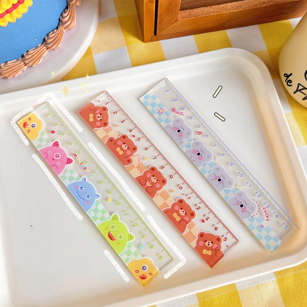 Cute Cartoon Drawing Rulers for Kids Students Office School Stationery Clear Acrylic Drawing Tool Rulers Scale Drawing Rulers