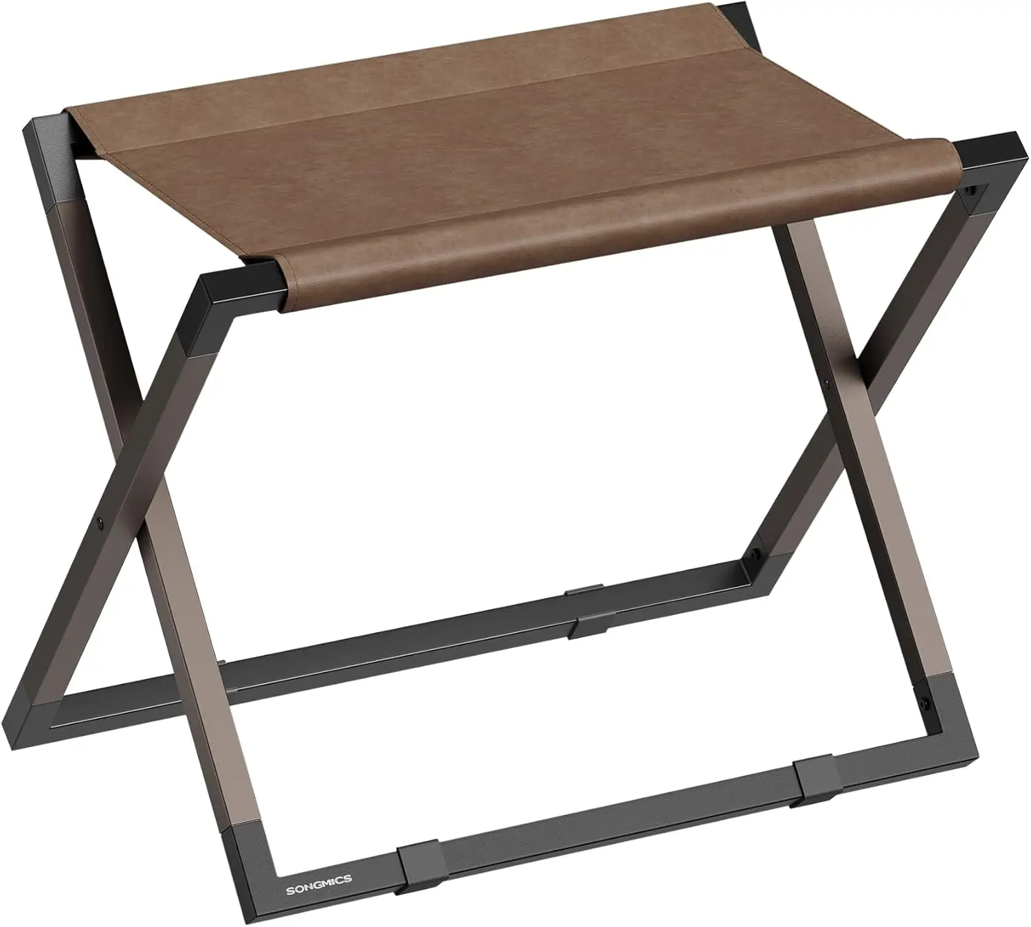 

Foldable Metal Luggage Rack with Leather Shelf, Sturdy for Guest Rooms and Hotels, Easy Assembly in Walnut Brown and Black