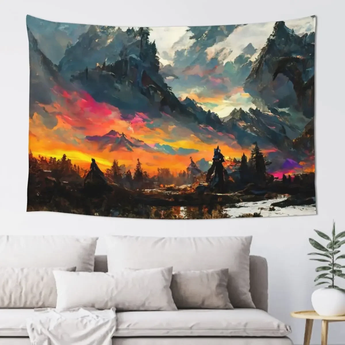 

skyrim landscape Tapestry Wall Hanging Room Decor Aesthetic Bedrooms Decor Tapestry