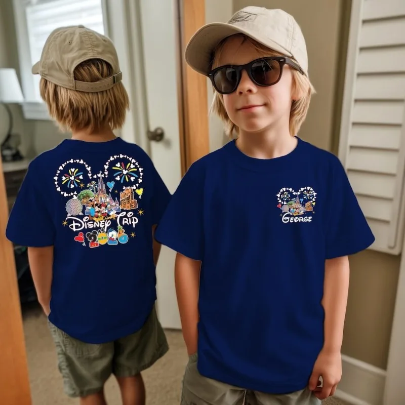 

2026 Summer Kawaii Family Matching T-Shirt Pink Bow Castle Print High Quality Cotton Oversized Unisex Casual Tee For Kids moto