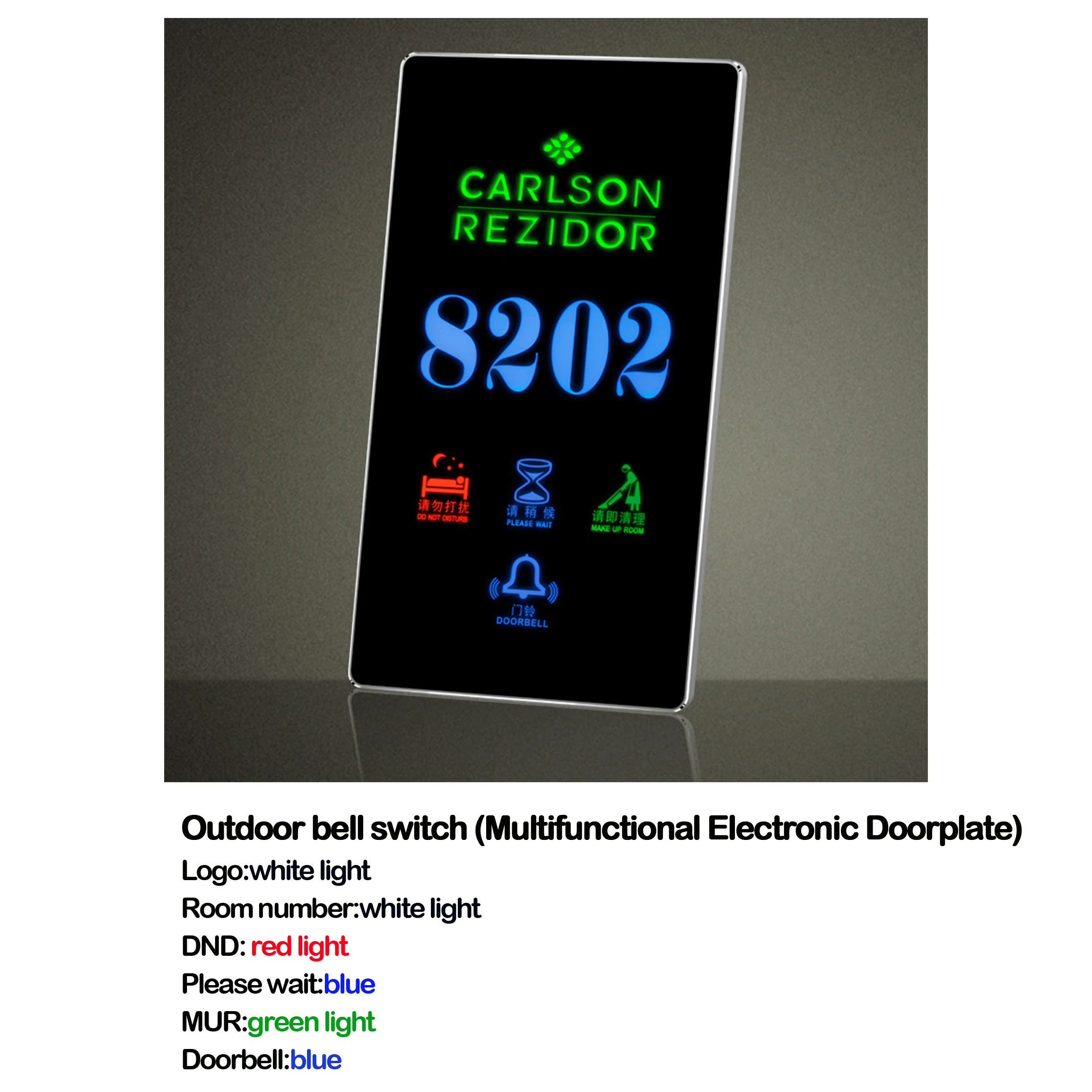 Custom LED Door Plate 238x138mm for Hotel Room