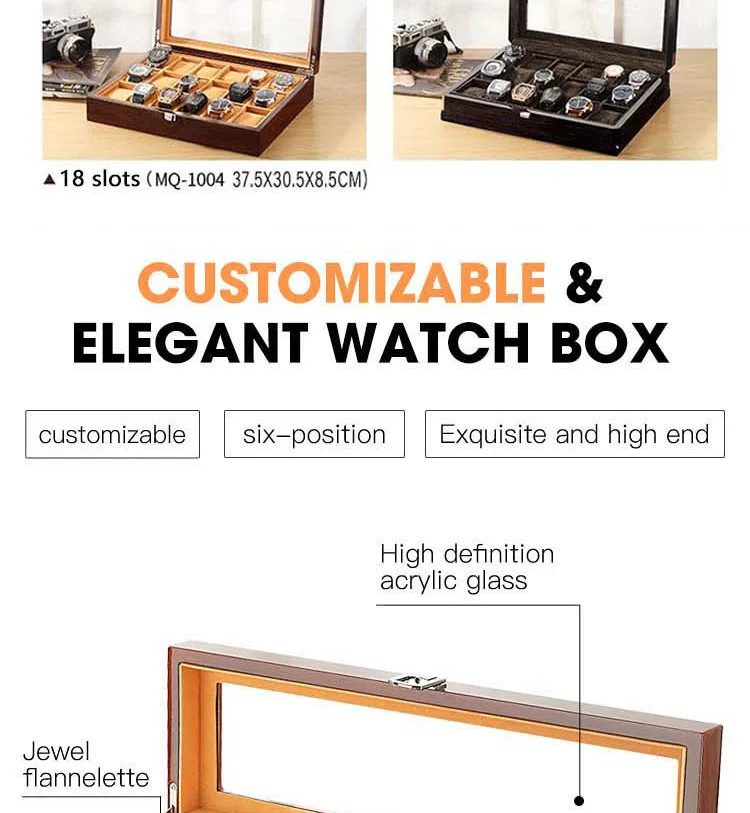 M&Q Solid Wood Watch Storage Box With Clear View Window Metal Latch Handmade Wristwatch Display Organizer Watch Gift Box