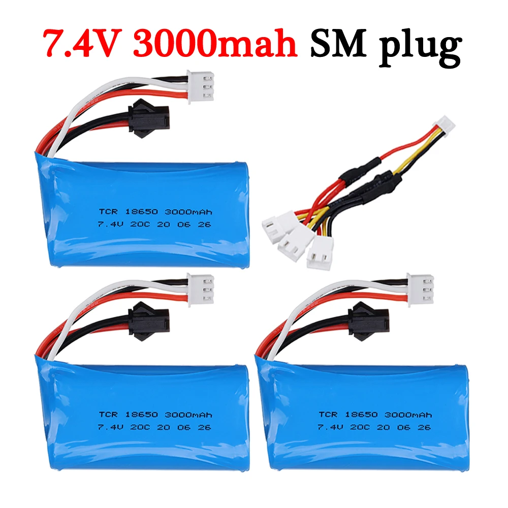 7.4v 3000mah lipo bateria 18650 sm para wltoys 104310 104311 s033g q1 h101 18301/18302 18311 18312 rc barcos carros tanques zangão parte