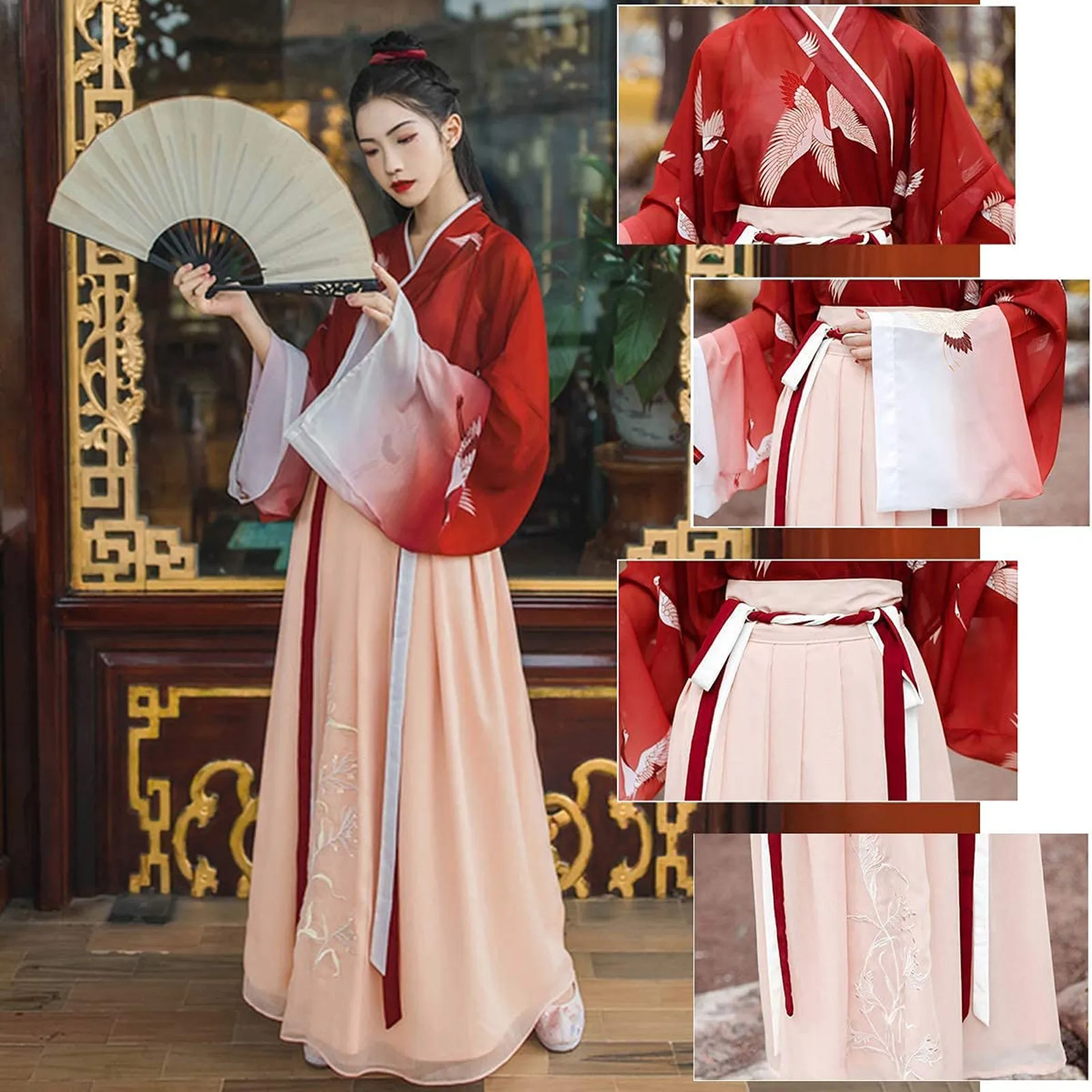 Frauen Hanfu Set Kostüm China Traditionelle Kimono Kawaii Mädchen Hohe Taille Alte Gerade Breite Langarm Anzug Asiatische Cosplay