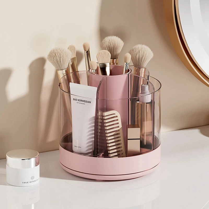 Rotating Pencil Organizer 6 Compartments 360° Turntable Detachable Cosmetics Storage Box Round Revolving Makeup Brush, Durable A