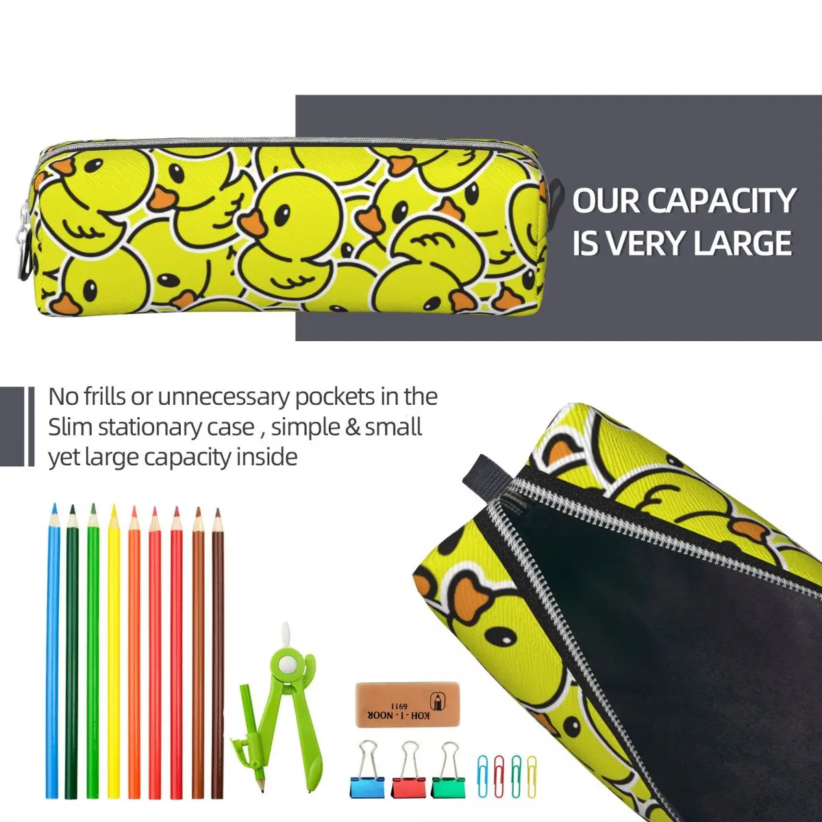 Cute Cartoon Yellow Duck Pattern Pencil Case, Pencil Pouch, Pen Pouch, Student Large Storage Bags, Office Zipper Papelaria