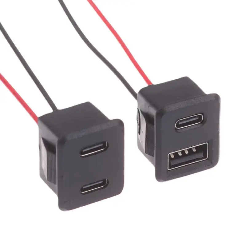 1/3Pcs Power Socket With Cable Connector Double Layer Usb Female Base Type-C Socket And Female Usb Lamp Charging Socket