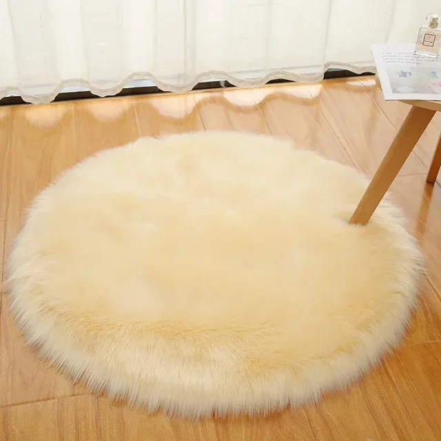 Long Plush Round Carpet Imitation Wool Solid Color Simple 1