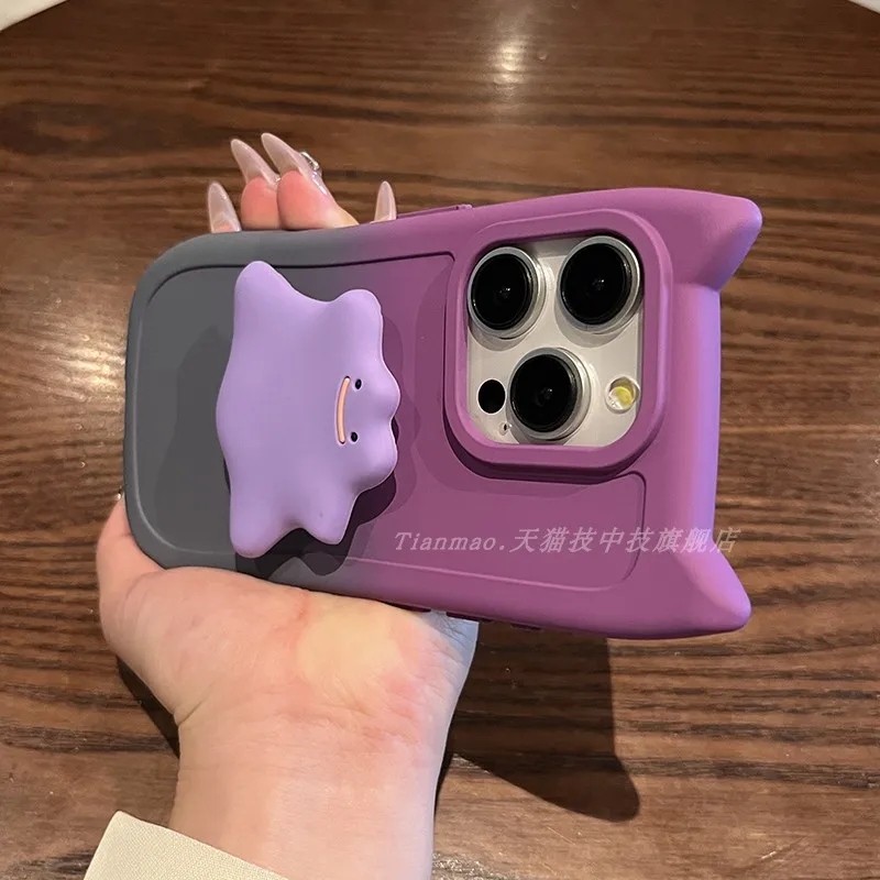 

Применимый чехол для телефона Apple 15pro, кошачьи уши, градиент, фиолетовый, серый, фиолетовый, подставка для монстра, iphone15, милая ниша 14pro, 14 креативных 13pro