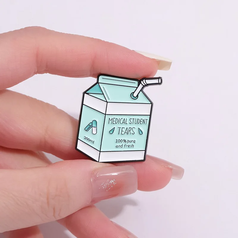Creative and Fun Beverage Milk Box Enamel Pins Fun foods to replenish energy Brooches Lapel Backpack Badge Jewelry Gifts