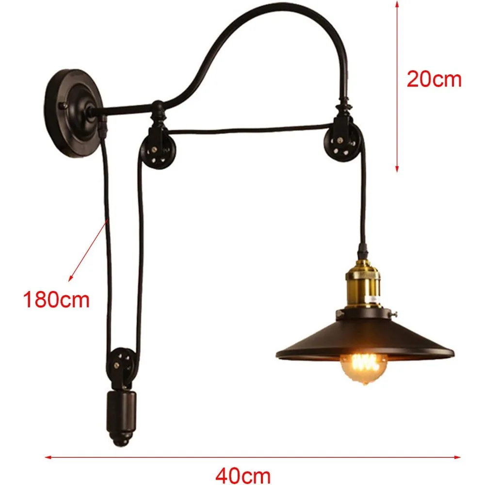 Industrial Wall Sconces Wall Mount Light Fixtures Gooseneck Wall Light Fixture Adjustable Pulley Wheel Wall Mounted Lamp