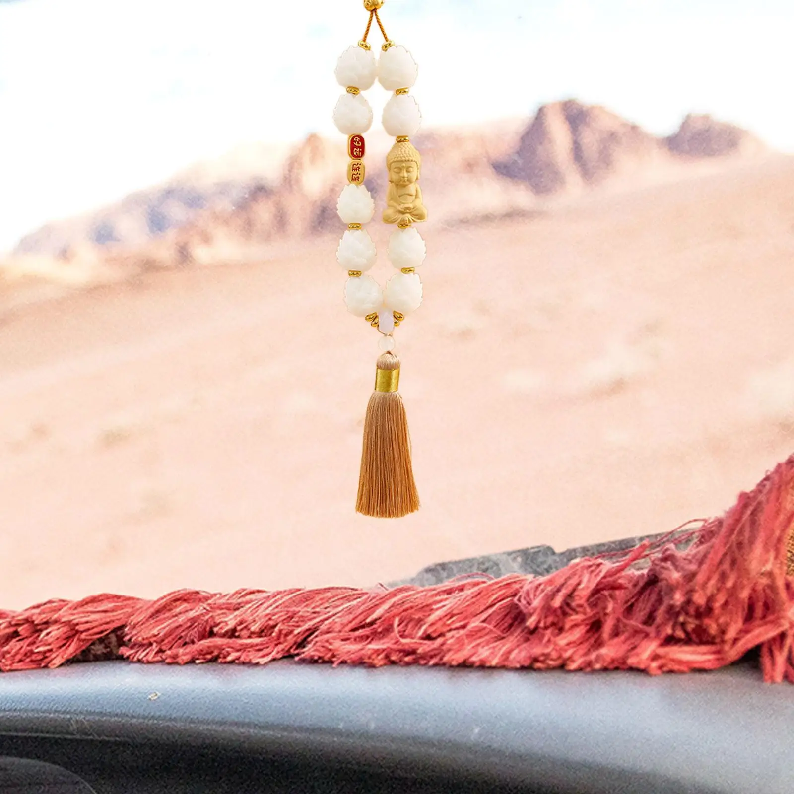 Car Hanging Ornament Lotus Beads Design with Tassel Car Charm Rear View Mirror Hanging Accessories for Teens Gift Men Women