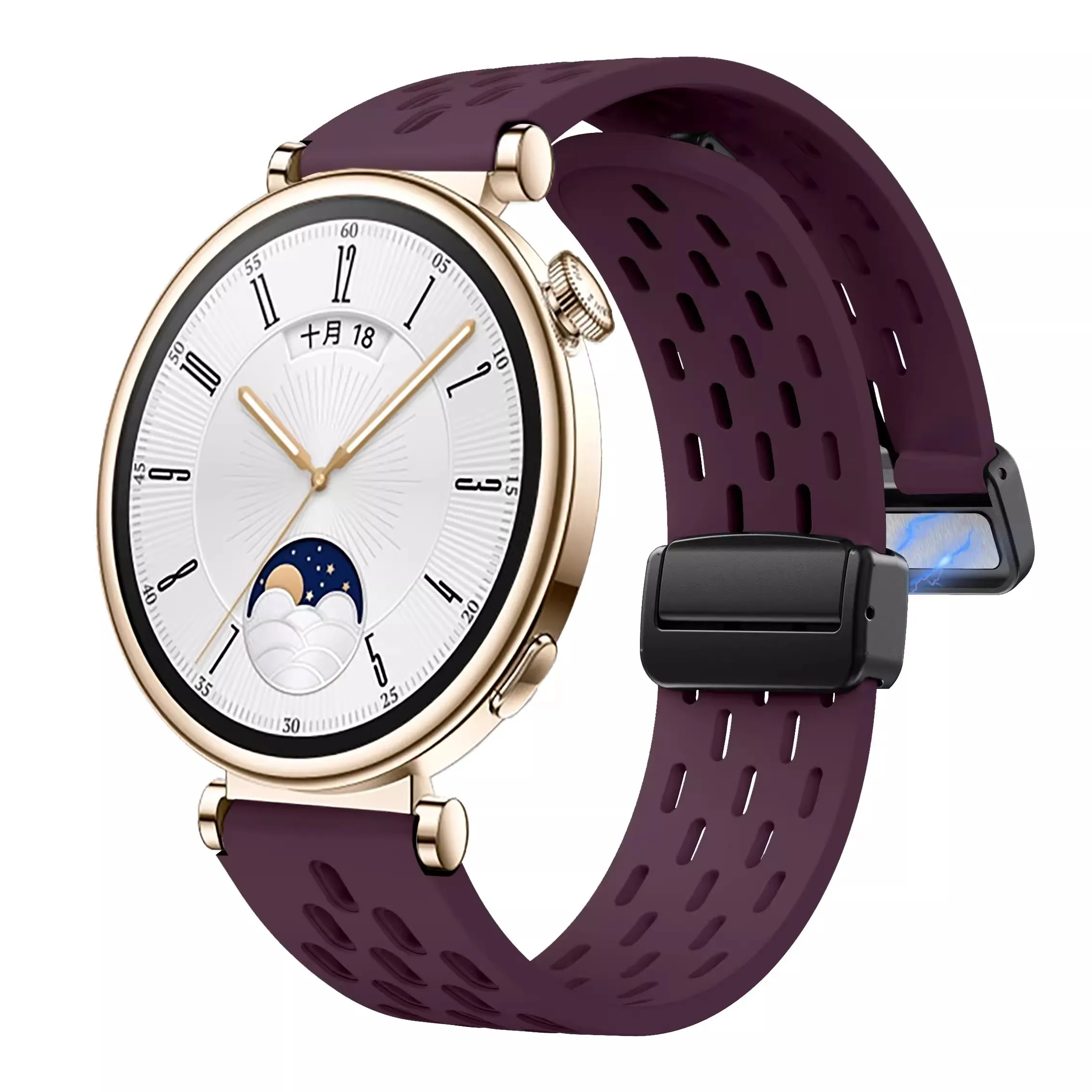 18mm Folding Magnetic Silicone Strap for Huawei Watch GT4 41mm Wristband Breathable Mesh Magnetic Buckle,Quick Release GT4 Band