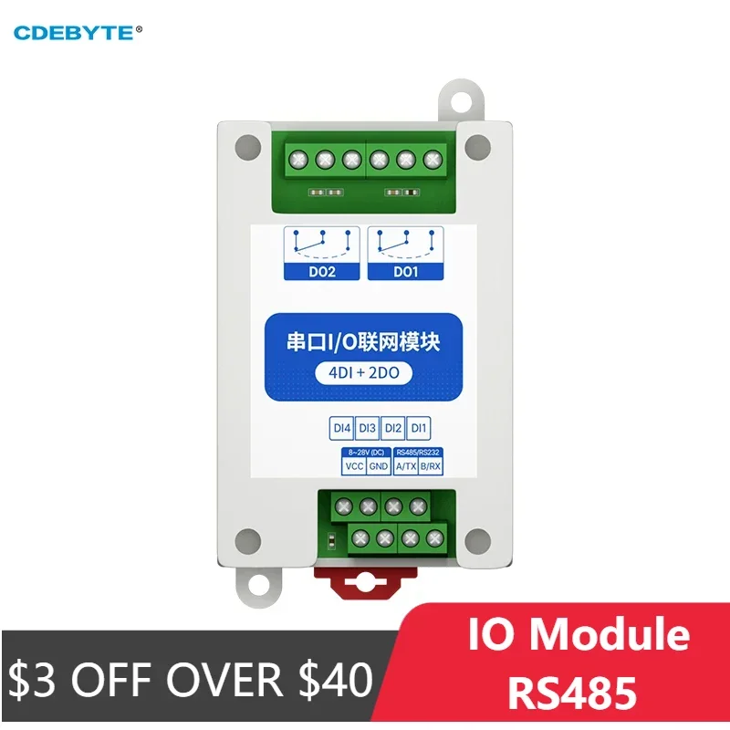 وحدة ModBus RTU التسلسلية ، واجهة RS485 ، 4DI + 2DO ، 8 مخرجات رقمية ، تركيب السكك الحديدية ، CDEBYTE ،